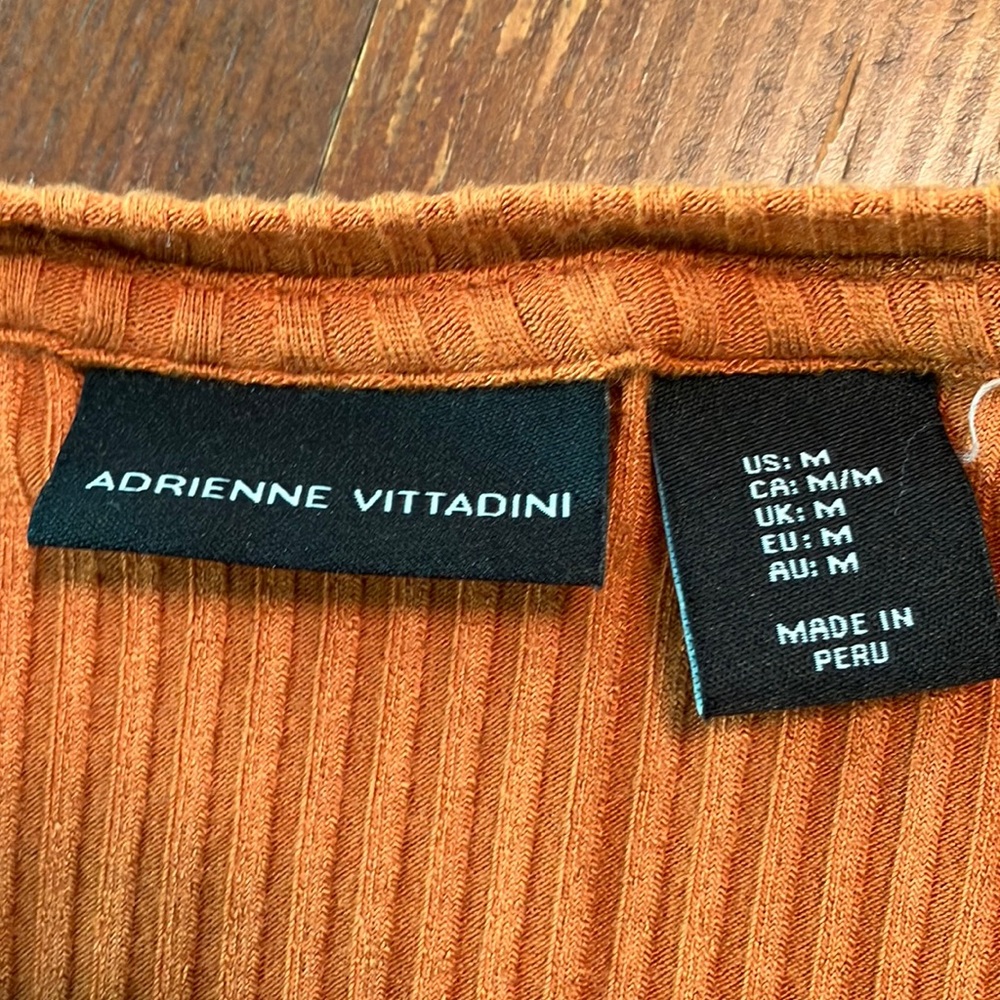 Adrienne Vittadani Women's Ribbed Orange Lobg Sleeve Top Medium - Picture 5 of 6